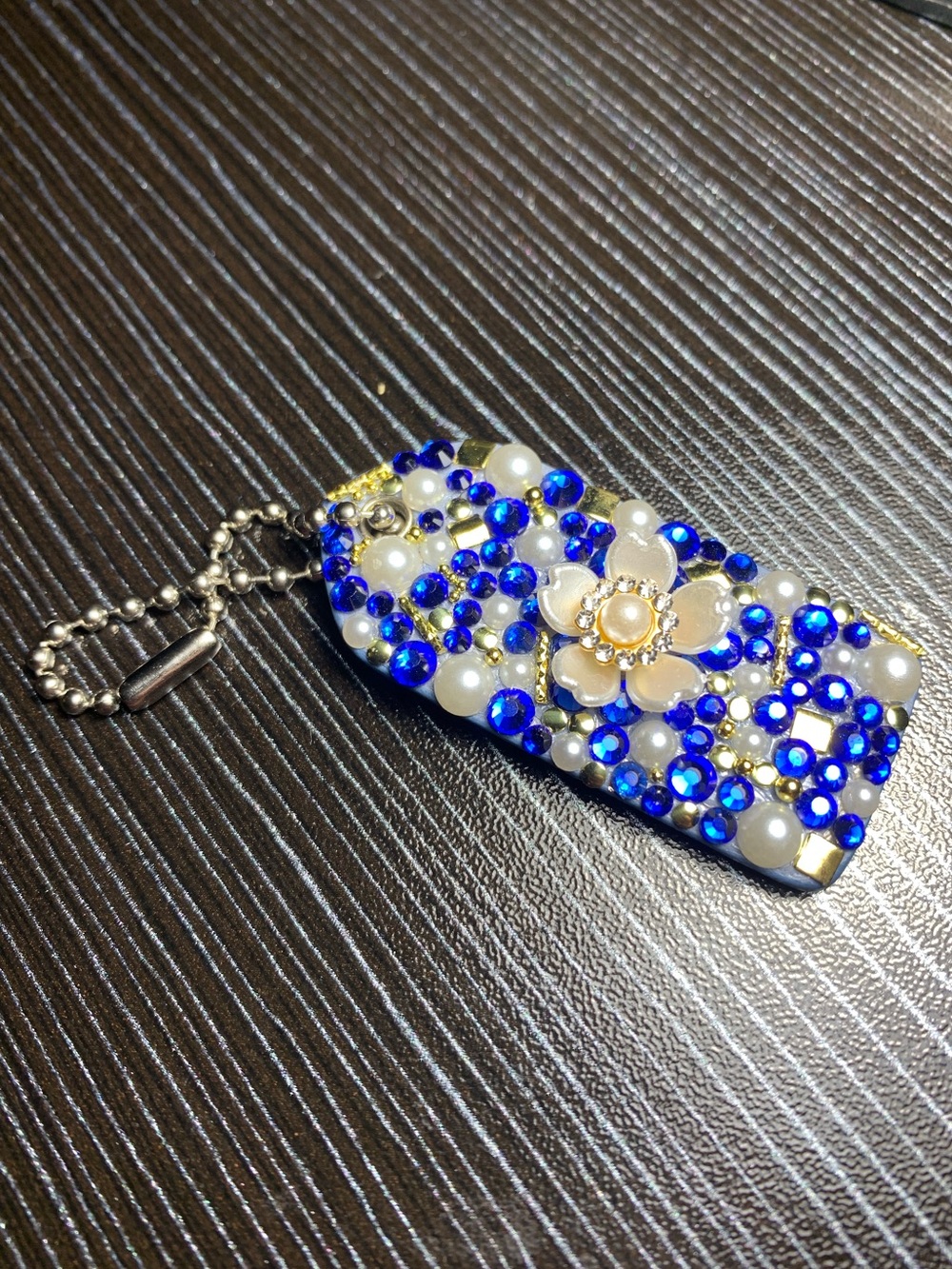 Coach Baby Blue 2” Hangtag with Blue Glass Rhinestones, Pearl and Gold accents - Picture 3 of 11
